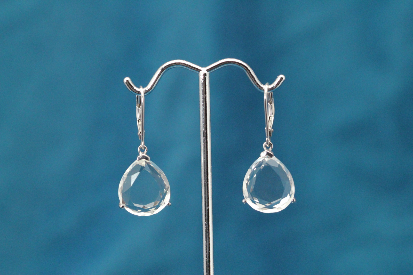 925 Sterling Silver Tear Drop Clear Stone Dangle Earrings 7.3 Grams (EAR5446)