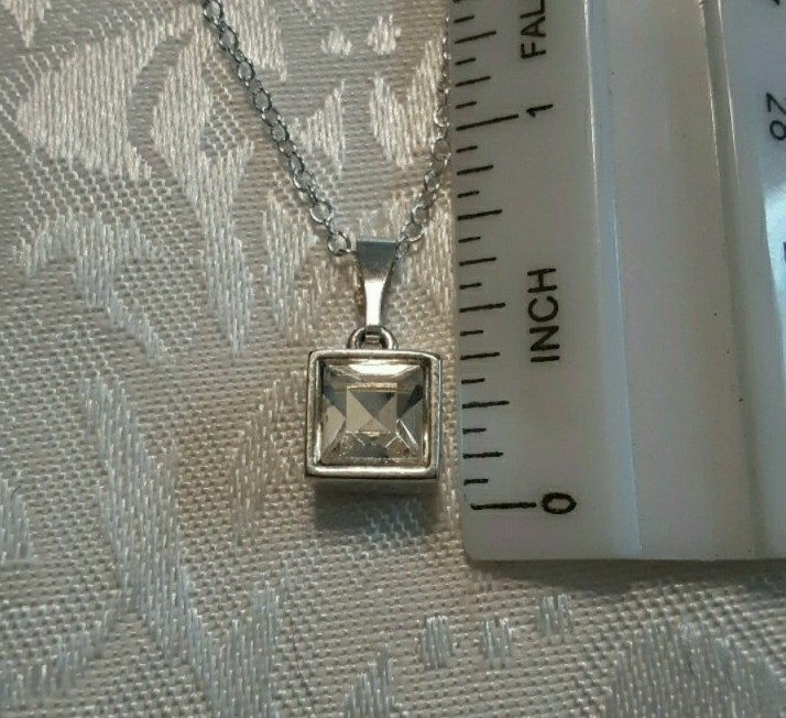 Square Bezel Set clear crystal pendant necklace