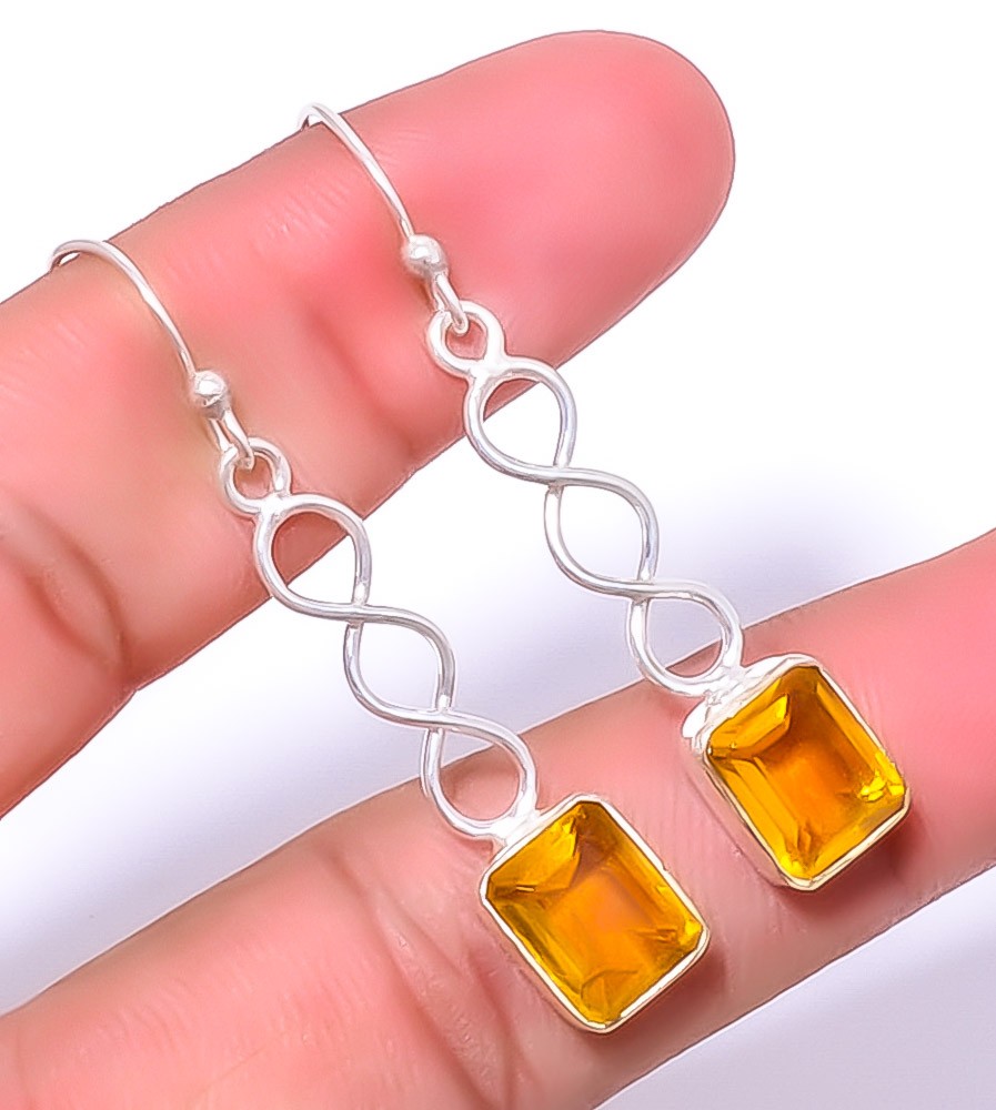 Citrine Gemstone 925 Silver Plated Spiral Earring 1.79″ A322
