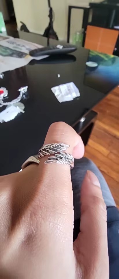 1 Pcs of 925 Sterling Silver Angel Wing Feather Adjustable Ring Wedding Jewelry