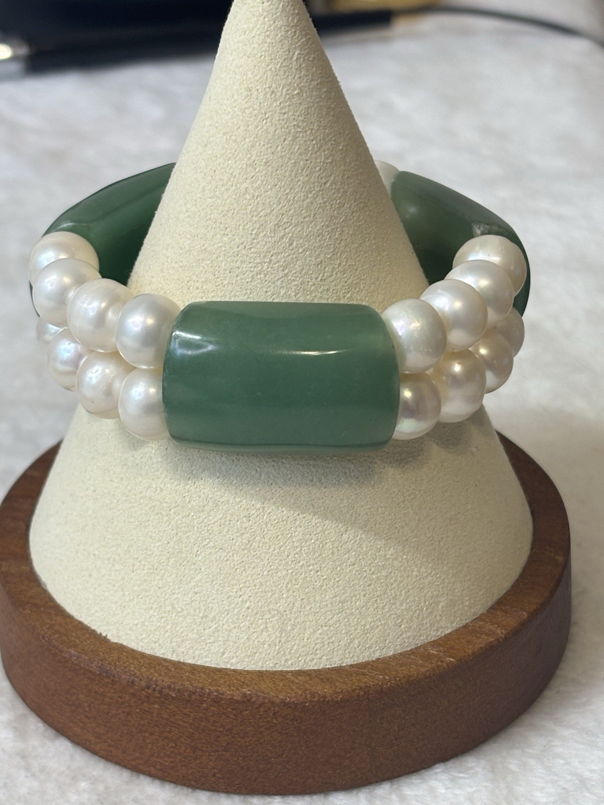 Jade And Freshwater Pearl Stretch Bracelet