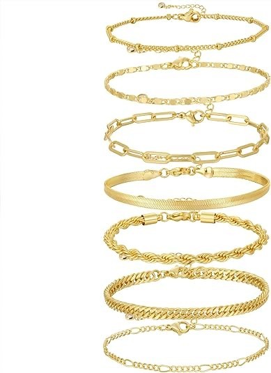 Gold Bracelets for Women Waterproof, 14K Real Gold Jewelry Sets for Wome