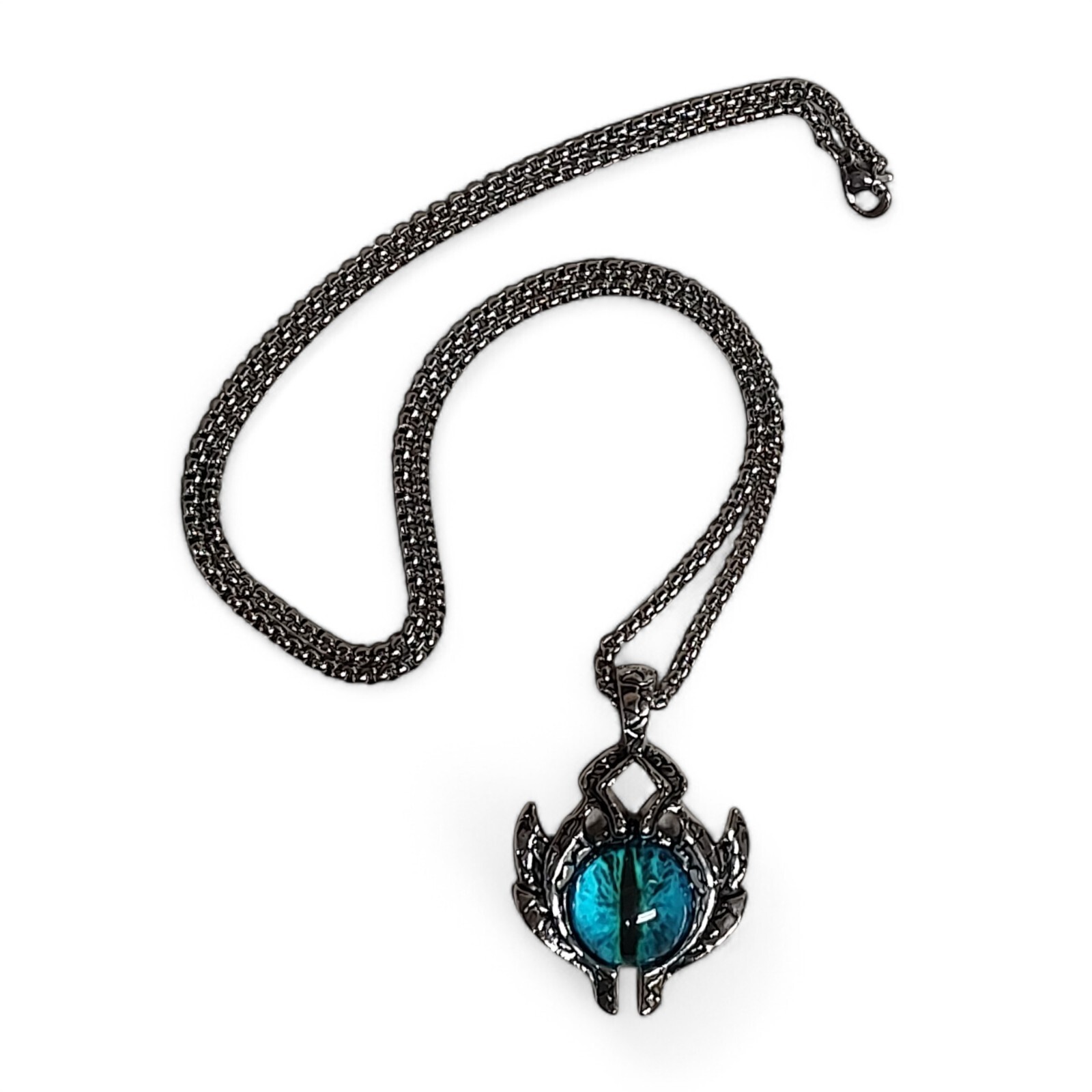 Chunky Blue Dragon’s Eye Amulet Talisman In Stainless Pendant Necklace 23.5″