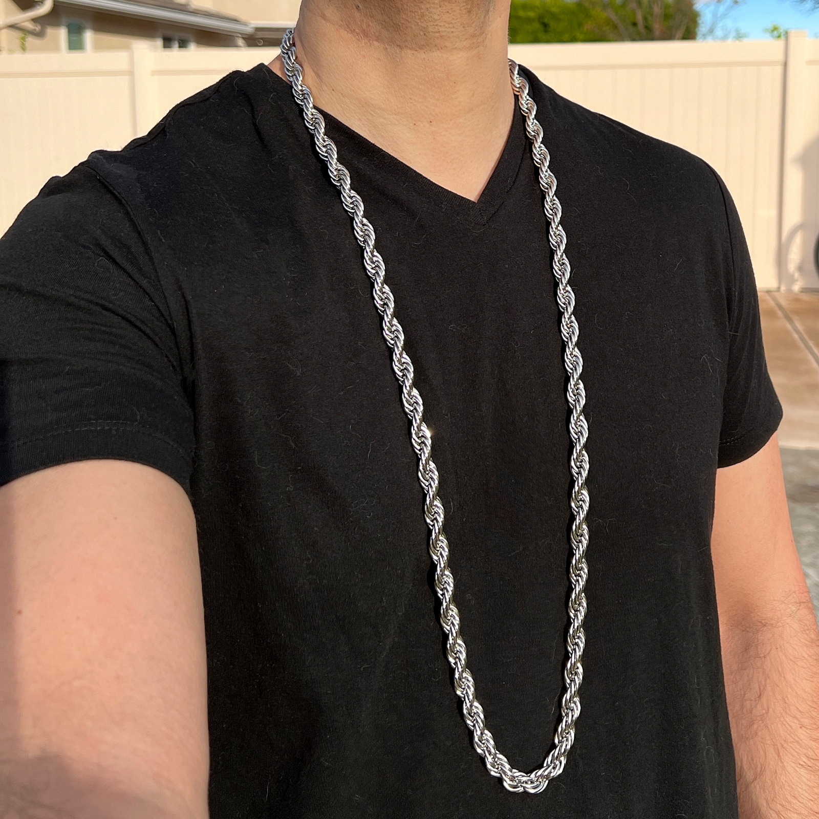 Mens 316L Stainless Steel Rope Chain Silver Hip Hop Necklace 10MM Thick 40″ Inch