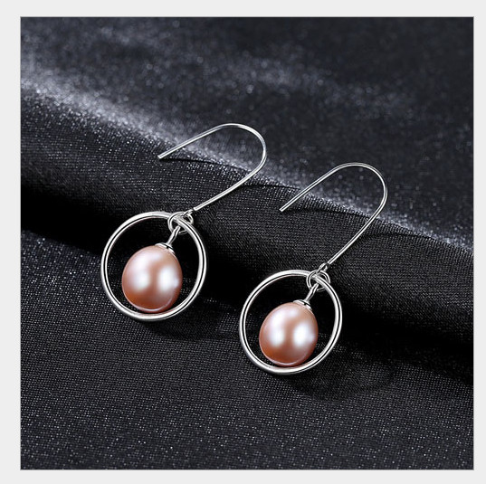1.2″ Freshwater Pearl Open Circle Drop Dangle Earrings in Sterling Silver PE27