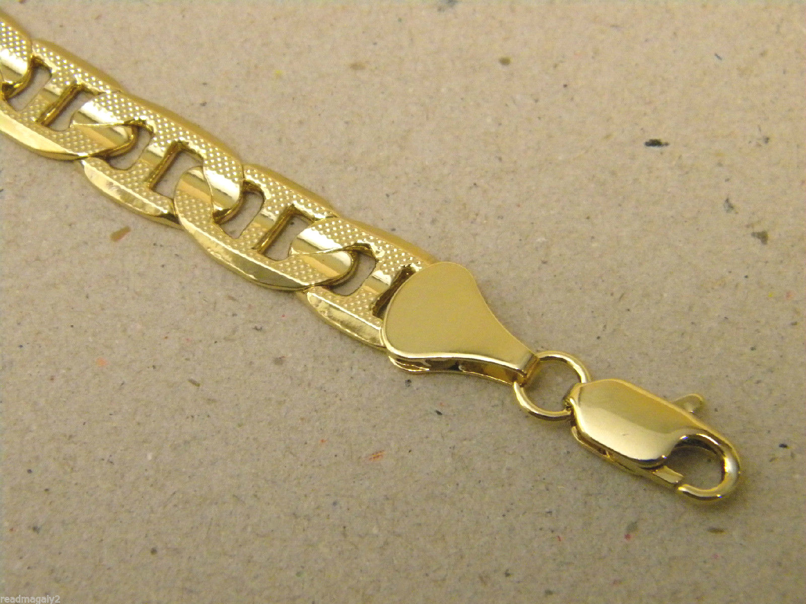 Men’s Lady’s 9in inch Concave Mariner Link Yellow Gold Plated Bracelet 10mm Wide