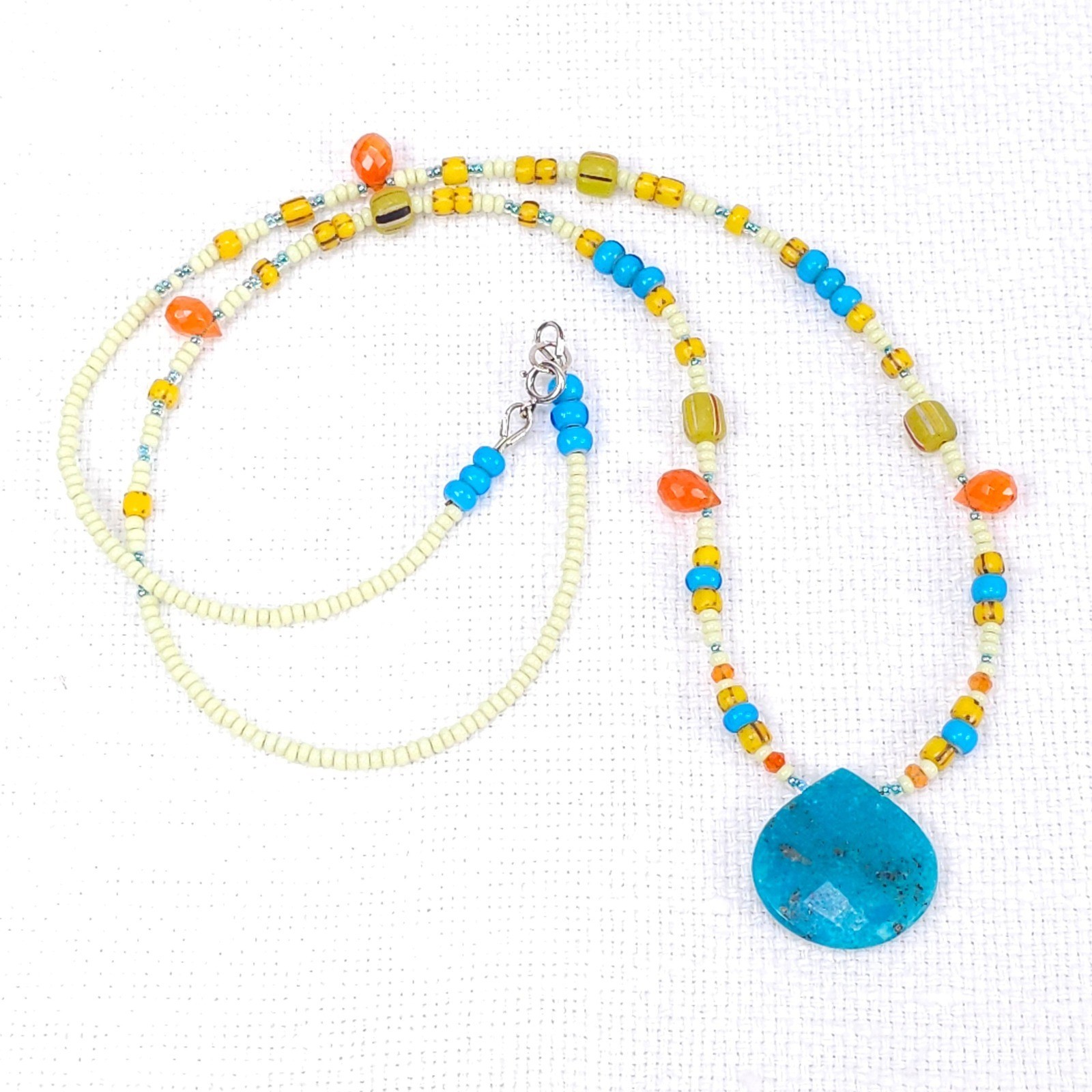 Genuine Turquoise Teardrop Beaded Necklace Southwestern Vibes Artisan Handmade