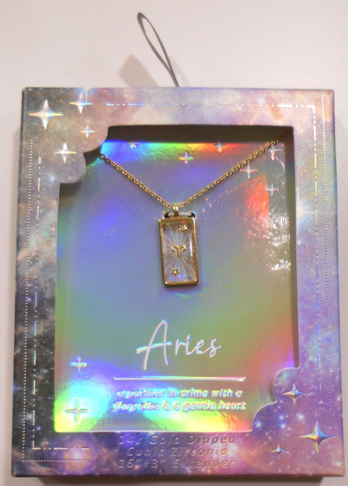Zodiac ARIES 14K Gold Dipped 16″ Necklace Cubic Zirconia & Gold Design Pendant