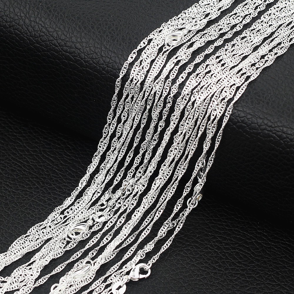 Wholesale Lots 5Pcs 925 Silver Plated Water Wave Chain Necklace 16″-28″