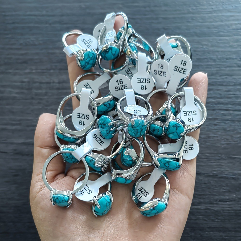 50/100Pcs Wholesale Lot Mixed Ring Turquoise Natural Stone Rings Women Gemstone