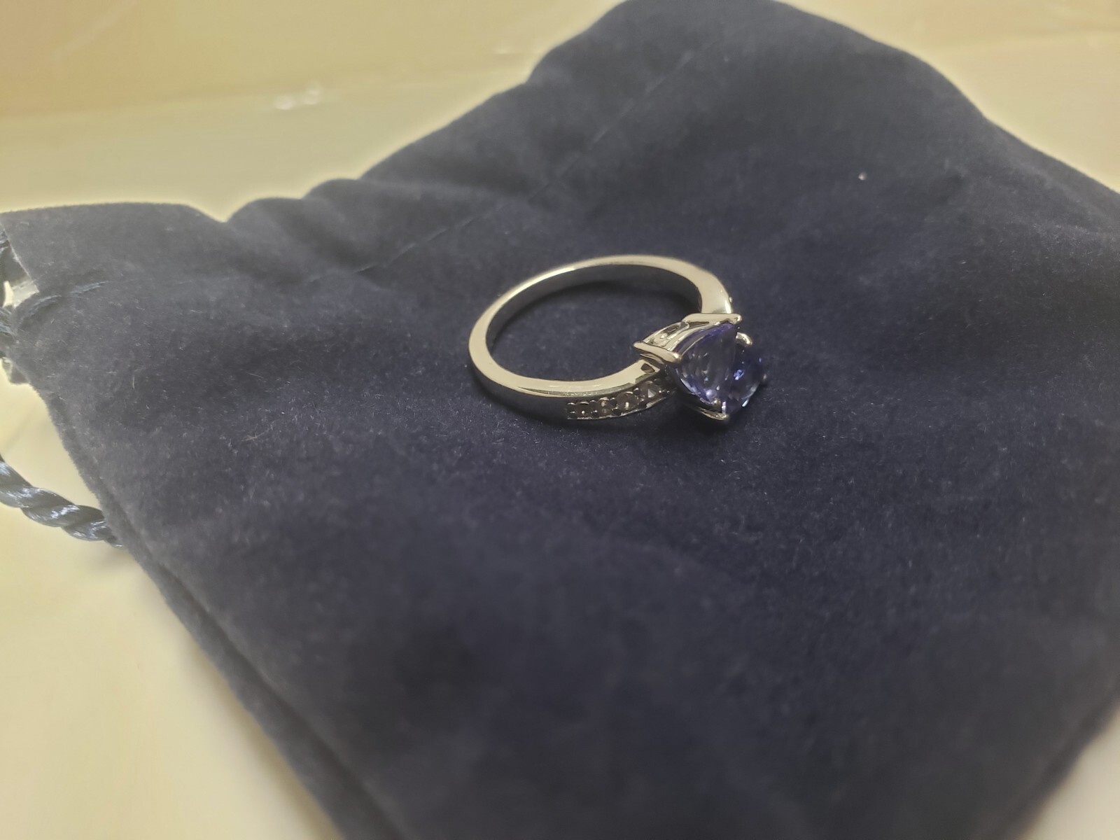 6.0mm Trillion-Cut Tanzanite and White Zircon Duo Bypass Ring in Sterling Silver
