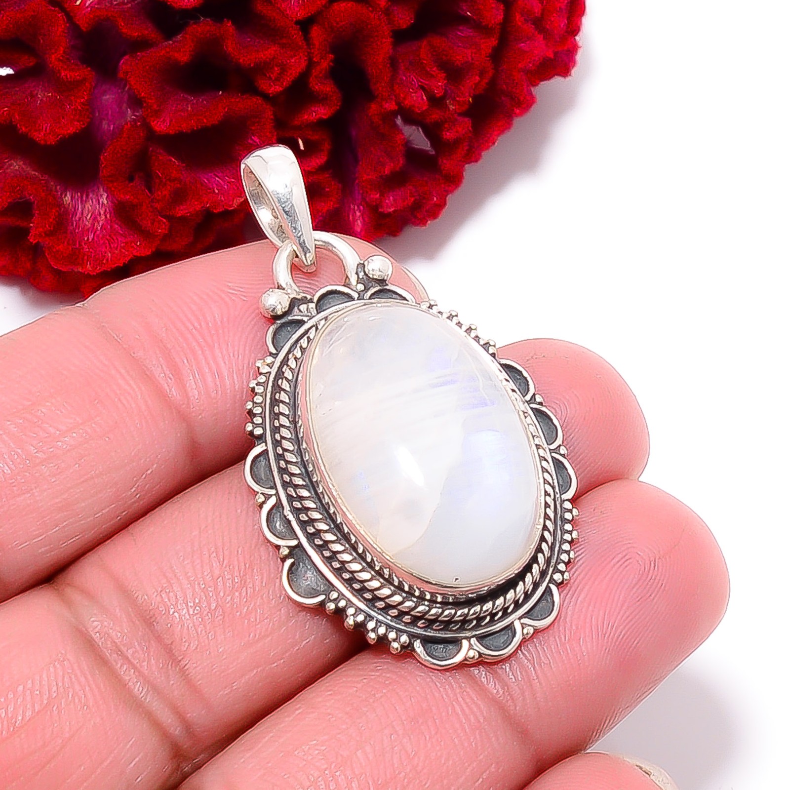 Rainbow Moonstone – India Gemstone 925 Sterling Silver Pendant 1.76″ P96219