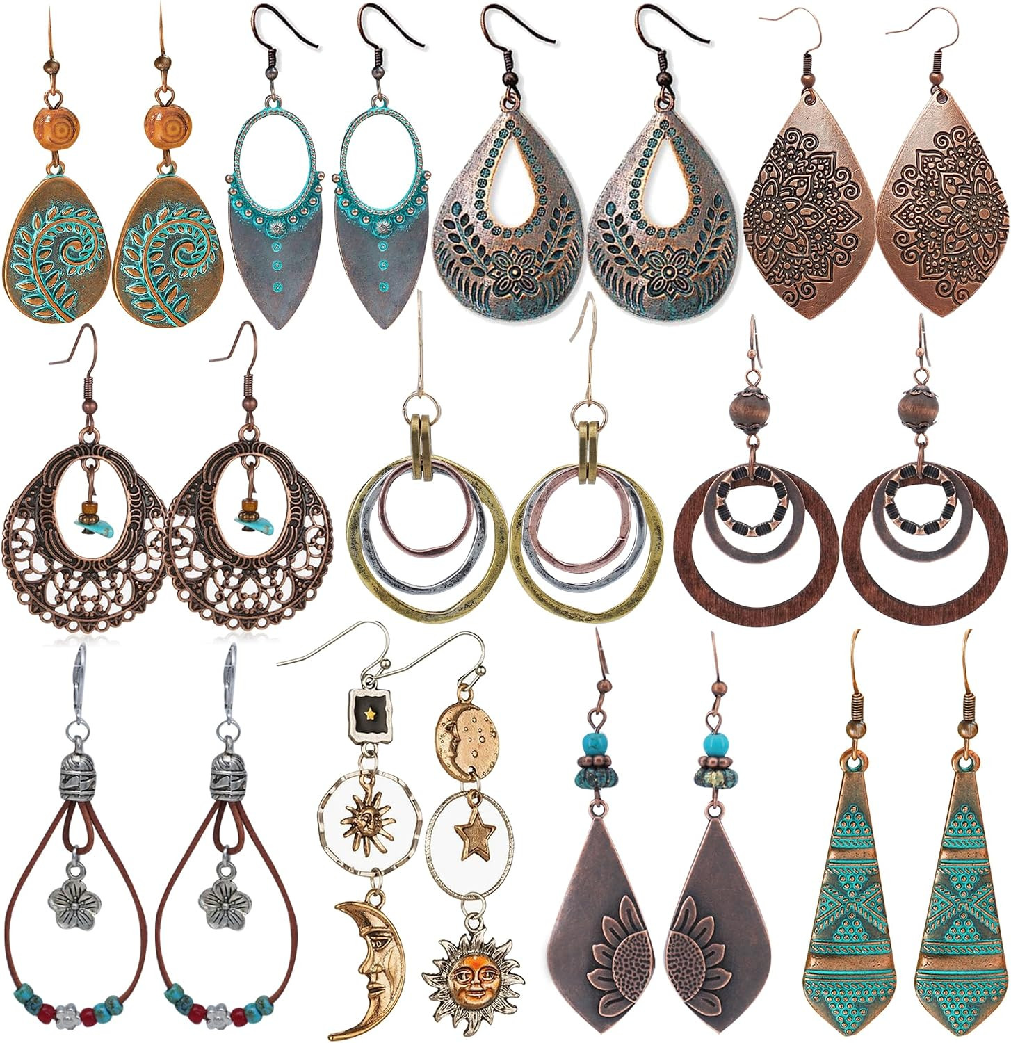 11 Pairs Vintage Drop Dangle Earrings for Women Boho Earring Jewelry Set Retro F