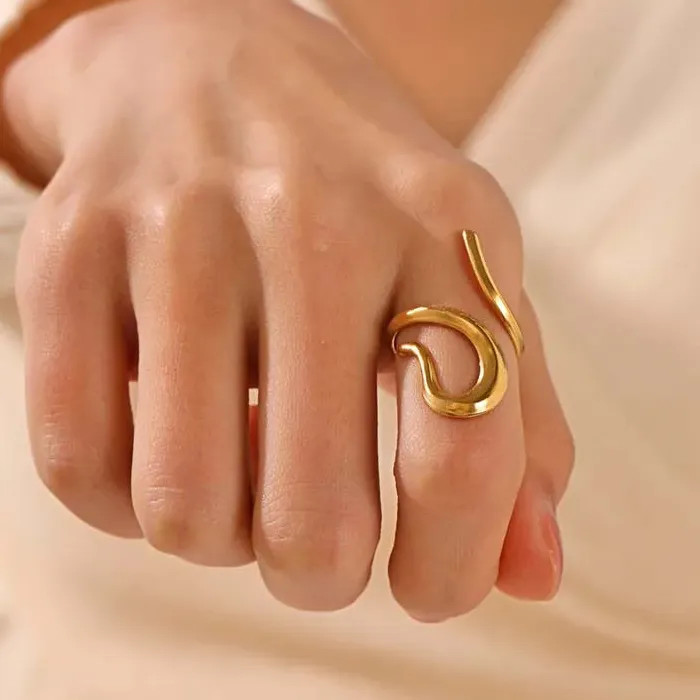 Adjustable Vintage Gold Geometric Hollow Stainless Steel Mood Tracker Ring for