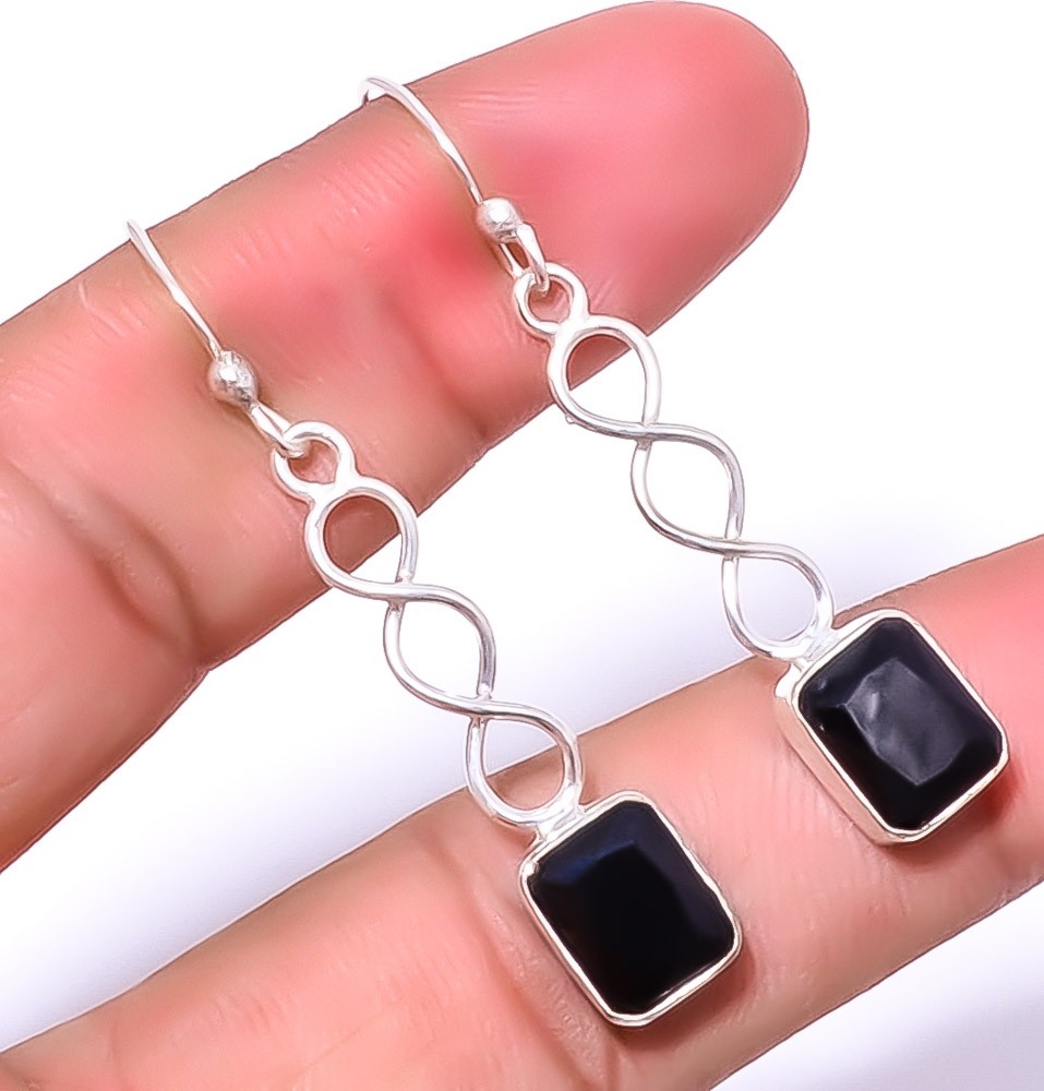 Black Onyx Gemstone Handmade Silver Plated Spiral Earring 1.79″ T10