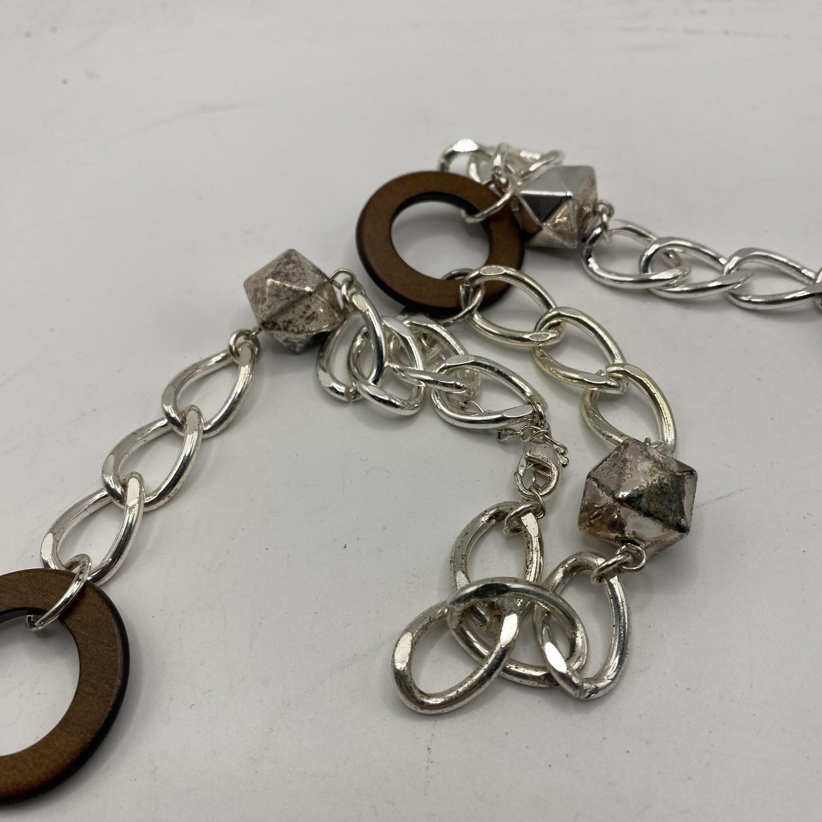 Nine West Silver Tone Wood Ring Station Chain Necklace 36 In Womens Jewelry