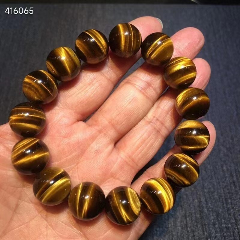 Natural Yellow Tiger’s Eye Gems Round Beads Bracelet 16mm AAAAA