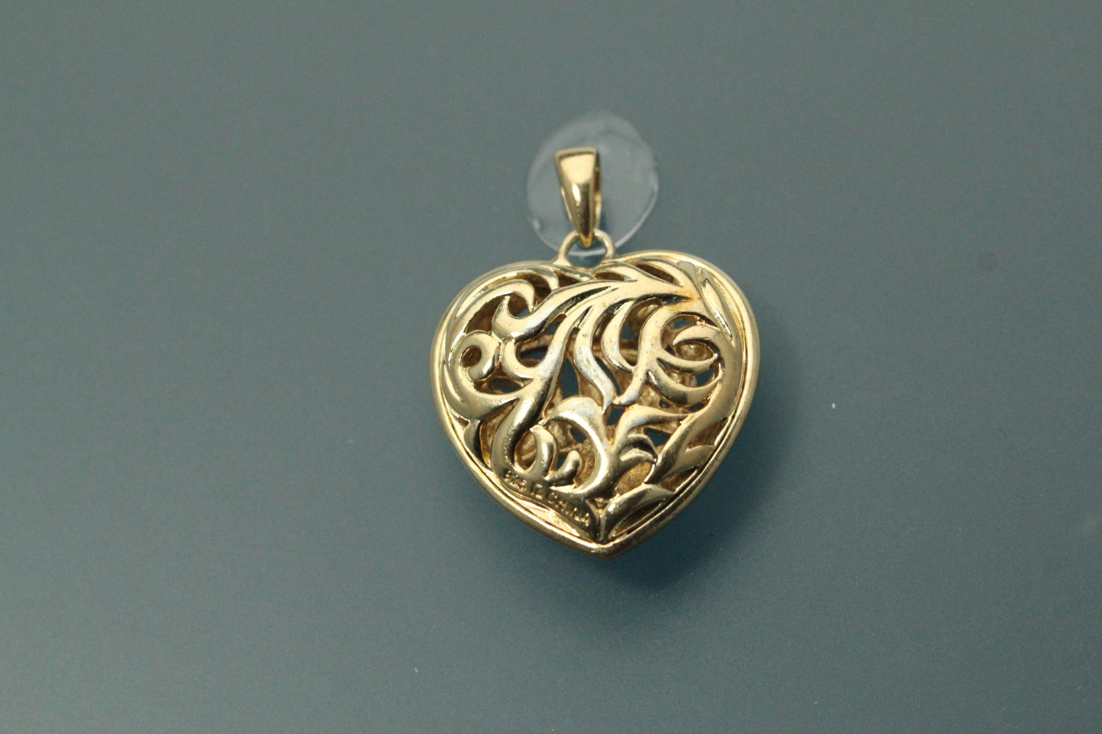 925 Sterling Silver Two Toned Etched Design Heart Pendant 7.3 Grams (PEN9361)