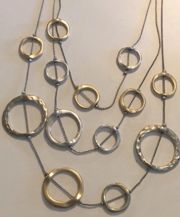 Chico’s Layered Gold/Silver Tone Circle Link Box Chain Statement Necklace