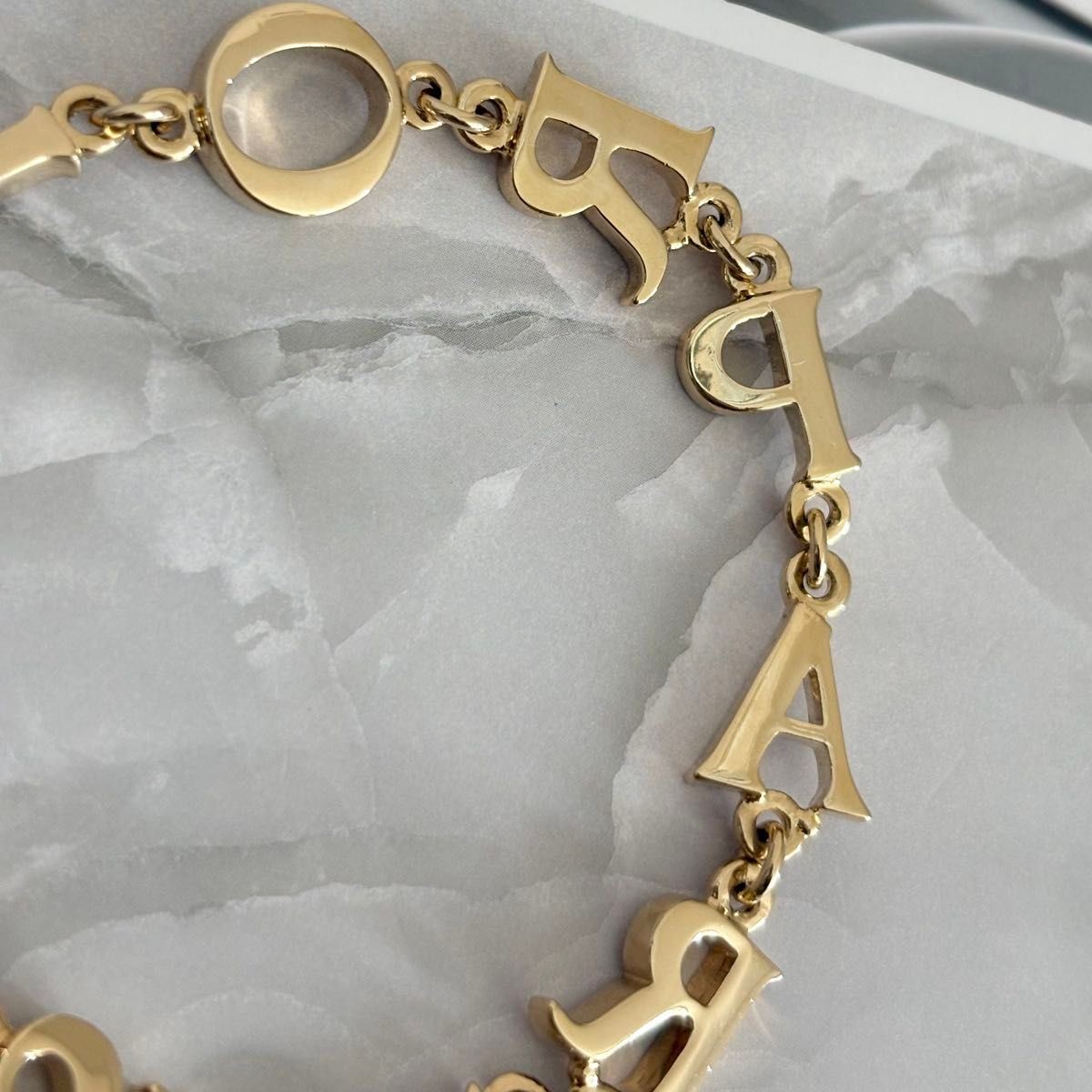 Christian Dior Paris Logo Chain Bracelet Gold Tone 19.5cm Accessory w/Box