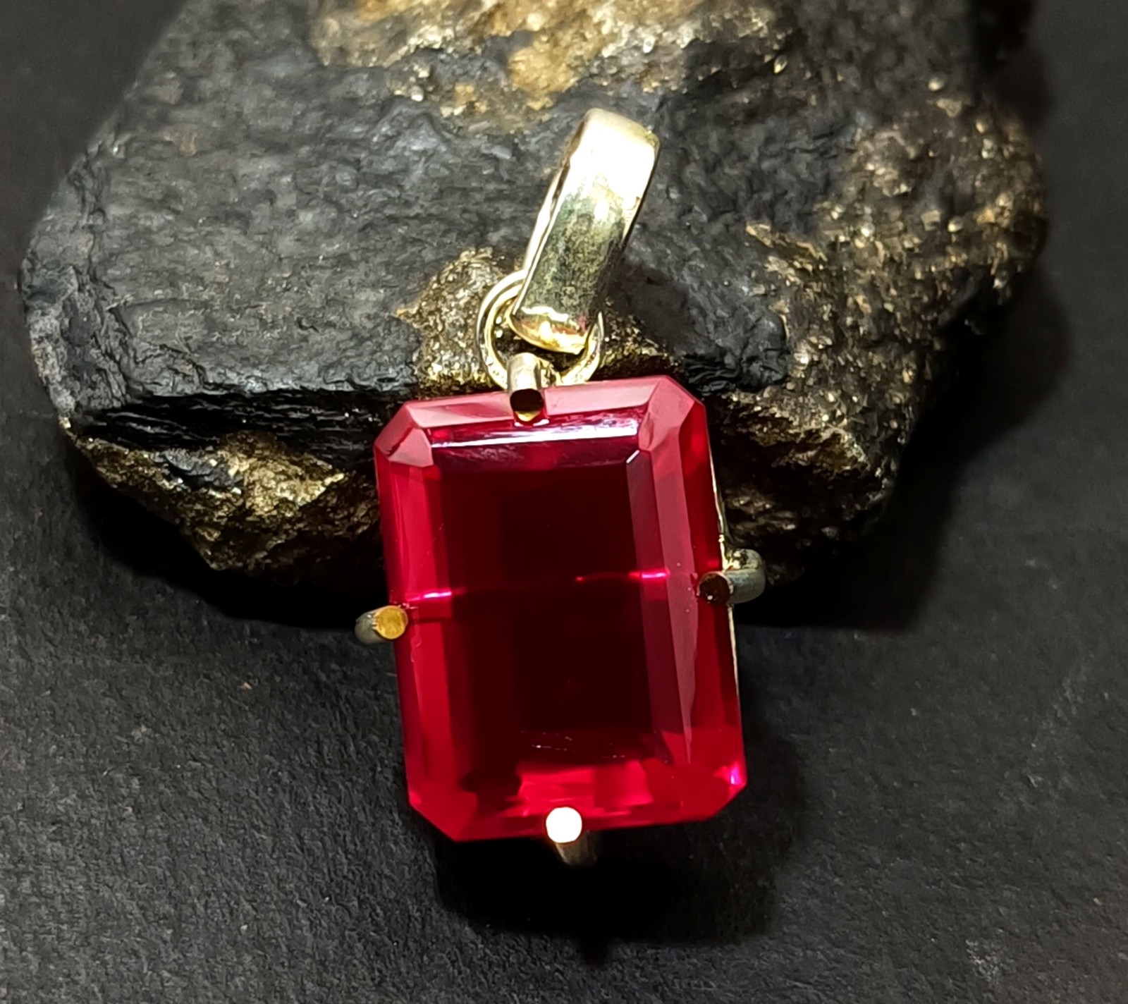 Natural Certified Red Ruby 45.20 Ct Emerald Cut Loose Gemstone Silver Pendant