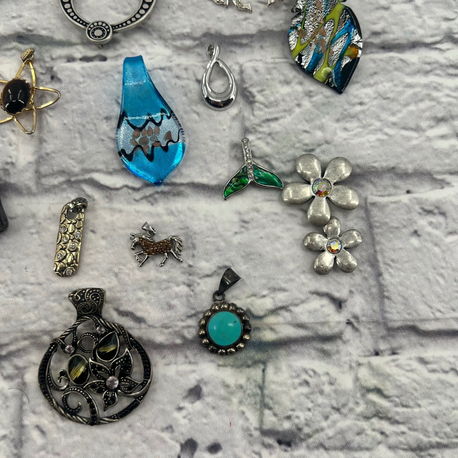 Assorted 24pc Necklace Pendant Lot Glass Crystal Turquoise Owl Evil Eye Horse