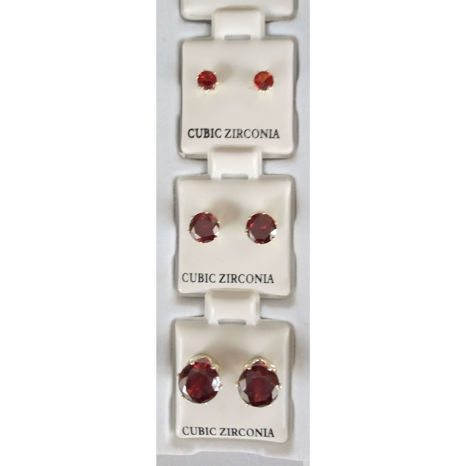 3 PAIR SET, Round Red CZ Cubic Zirconia Stud Earrings NEW