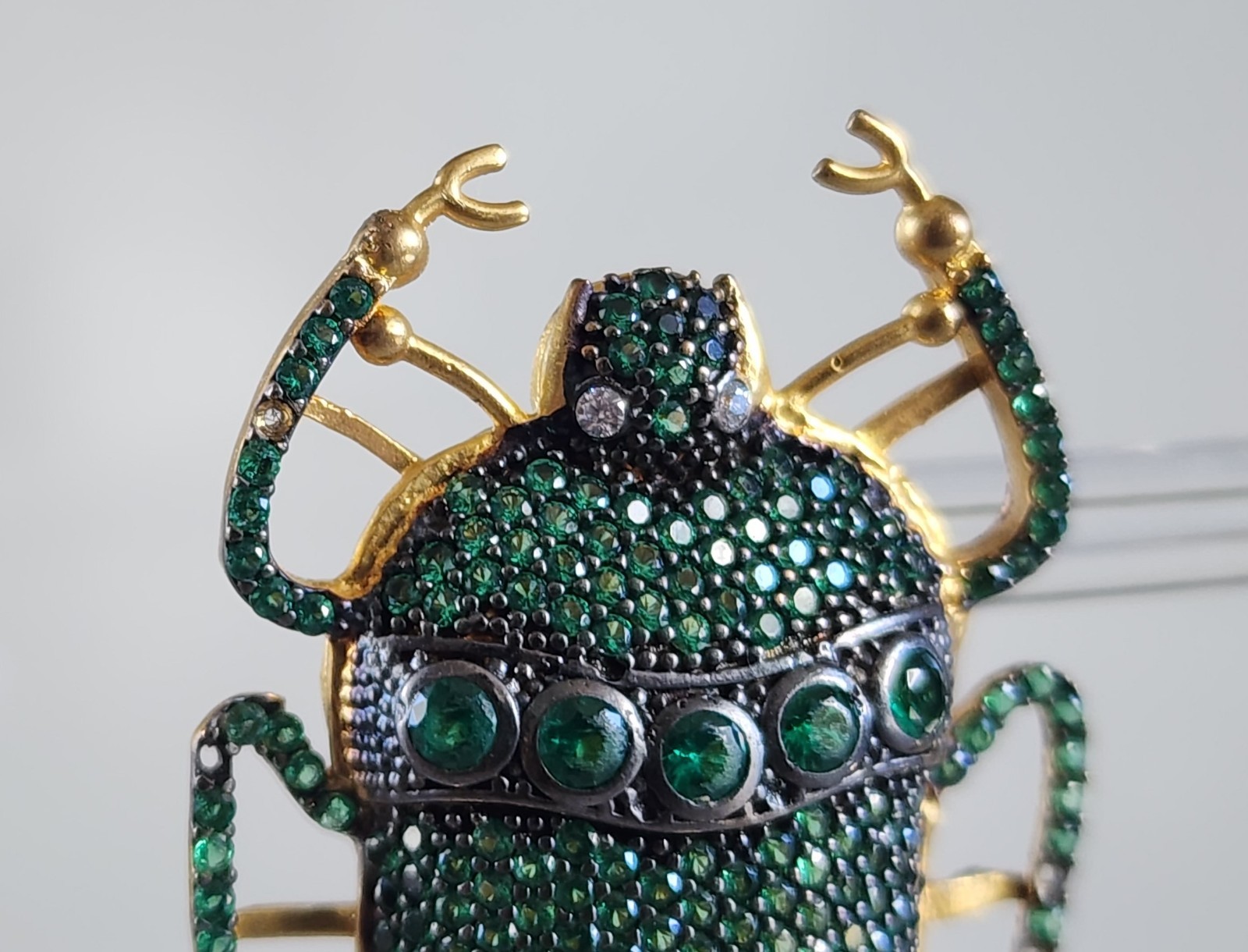 Oversized Beetle Earrings Gold Plated & Pave Simulated Emerald Begum Khan Style