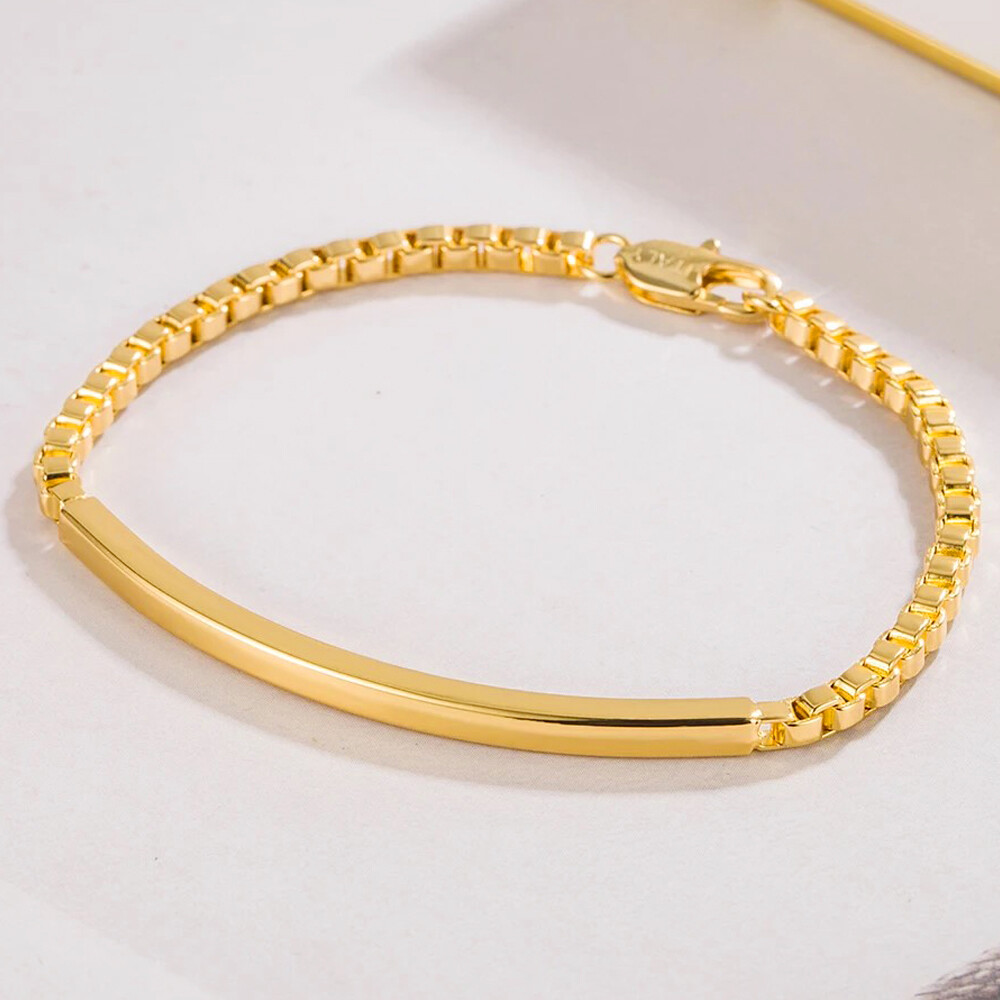 3mm 925 Sterling Silver Venetian Box Chain Bar Bracelet Italian Style for Women
