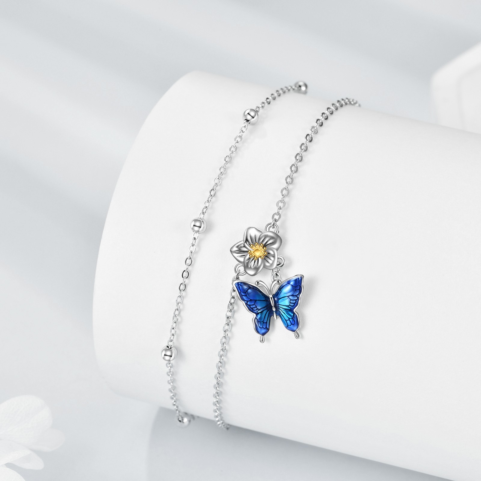 Butterfly Anklet Gifts for Women Sterling Silver Layered Chain Butterfly Ankle
