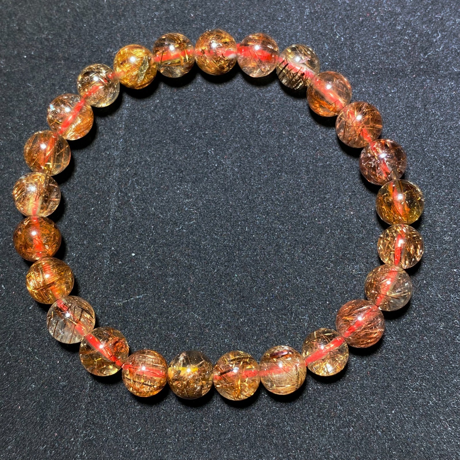 7.8mm Natural Red Copper Quartz Crystal Beads Bracelet B1789