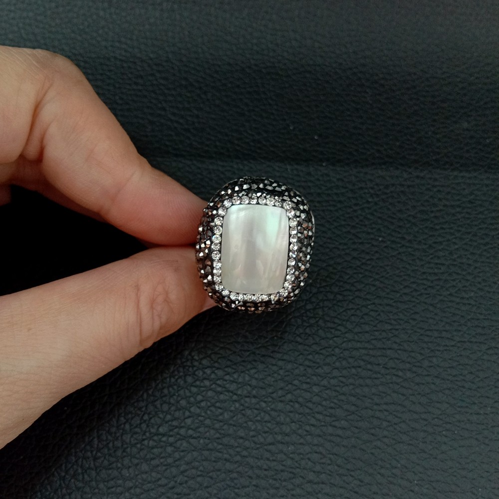 23x26MM Natural Rectangle White Shell Ring free shipping