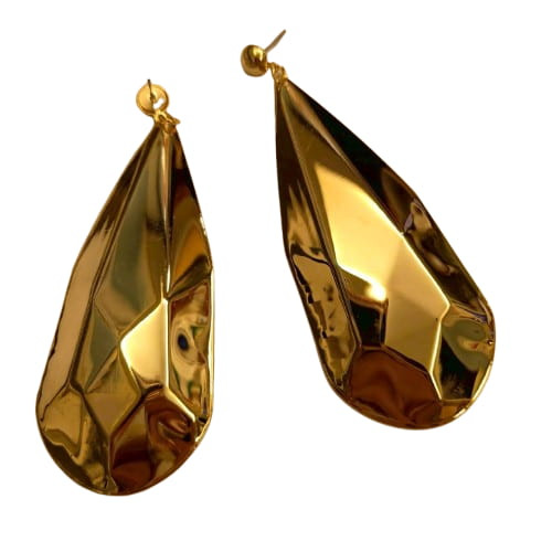 Geometric Gold Drop Earrings Textured Teardrop Dangle Statement Earrings S925
