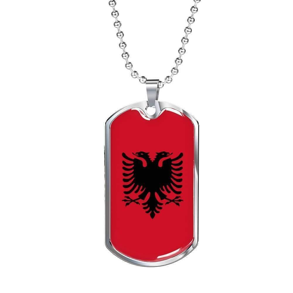 Albania Flag Necklace Stainless Steel or 18k Gold Dog Tag 24″