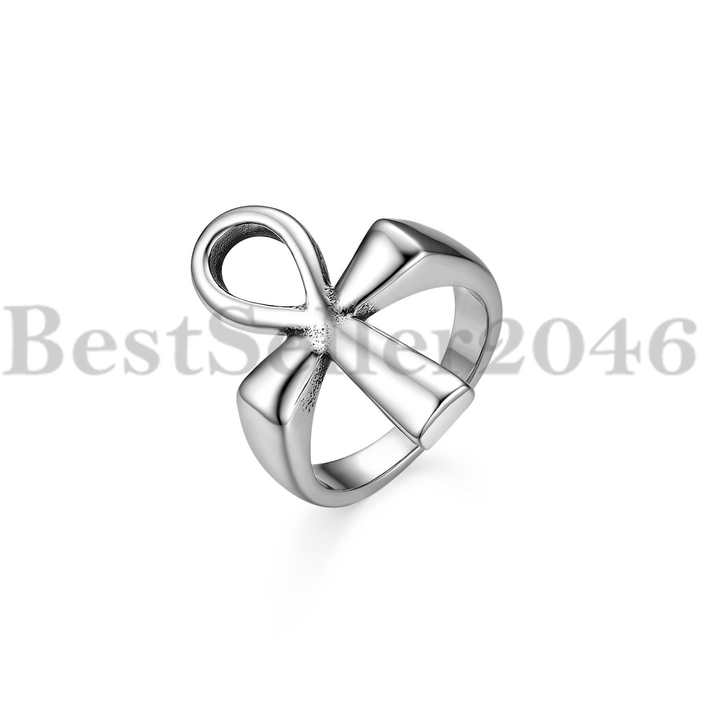 Men Women Egyptian Ankh Cross Ring Polish Stainless Steel Band Size 6-10