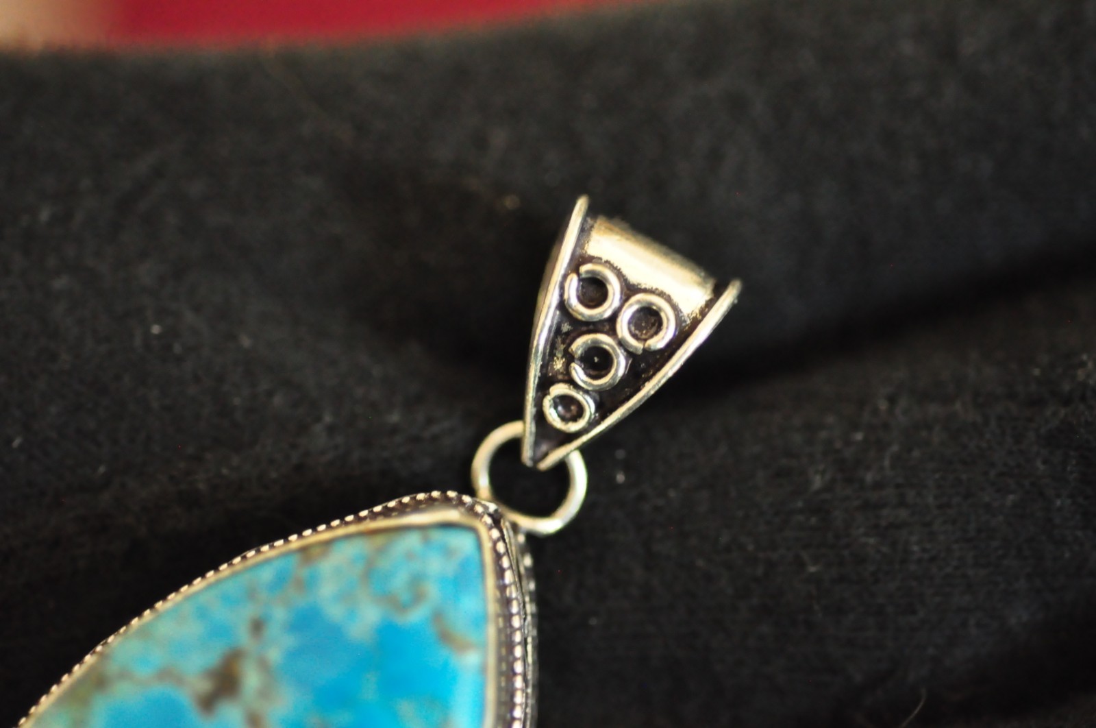 Unique Vintage Sterling Silver Turquoise Teardrop Pendant – 2″, 16g, Ornate 925