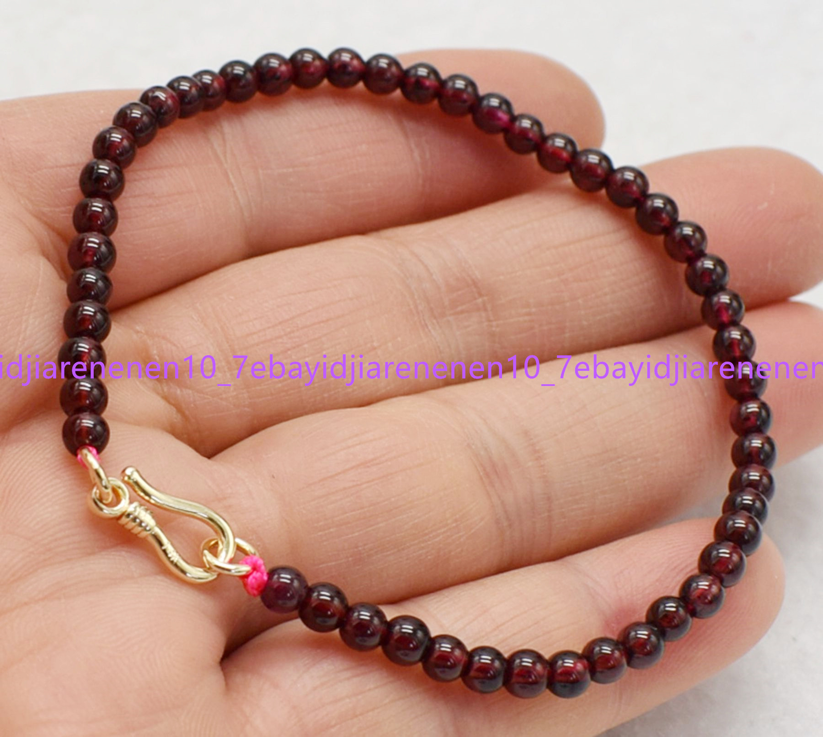Fashion Natural 4mm Red Garnet Gemstone Round Beads Bracelets 7-8.5 in AAA+