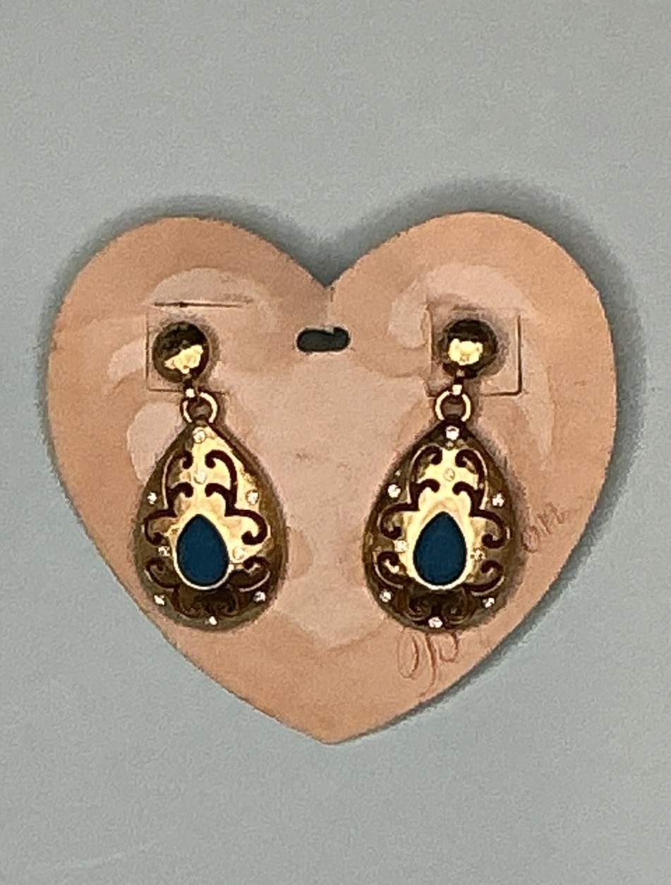 Brighton Gold and Blue Tear Drop Earrings with Crystals Pierced Dangle