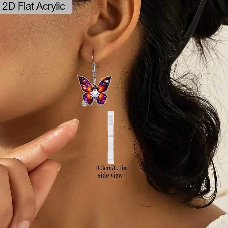 1 Pair of Women’s Halloween 2D Acrylic Butterfly Earrings with Ghost Witch Hat