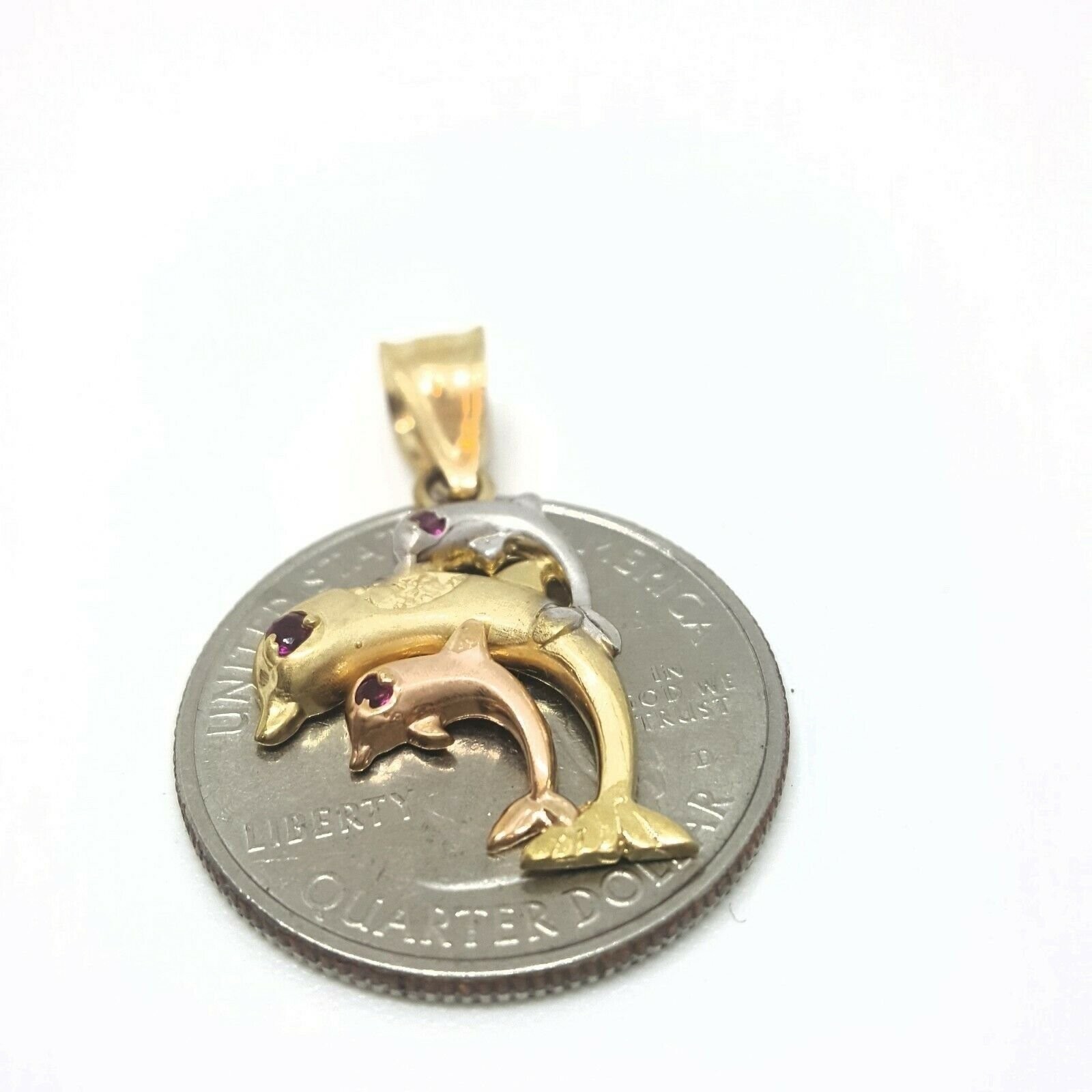 New 14k tri color Gold 3 dolphins Pendant charm gift fine jewelry for her 2.4g