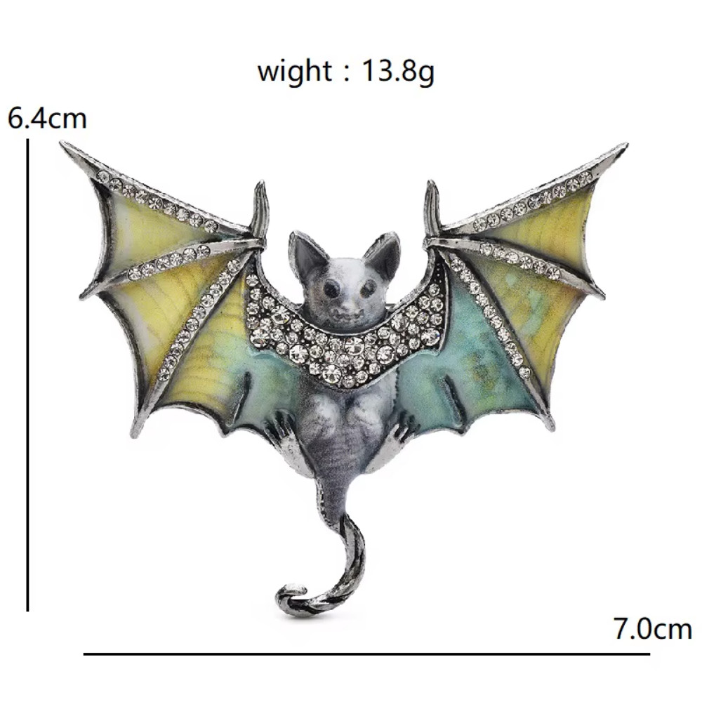 Halloween Rhinestone Bat Brooch Sparkly Costume Pin Gothic Vampire Jewelry Gift