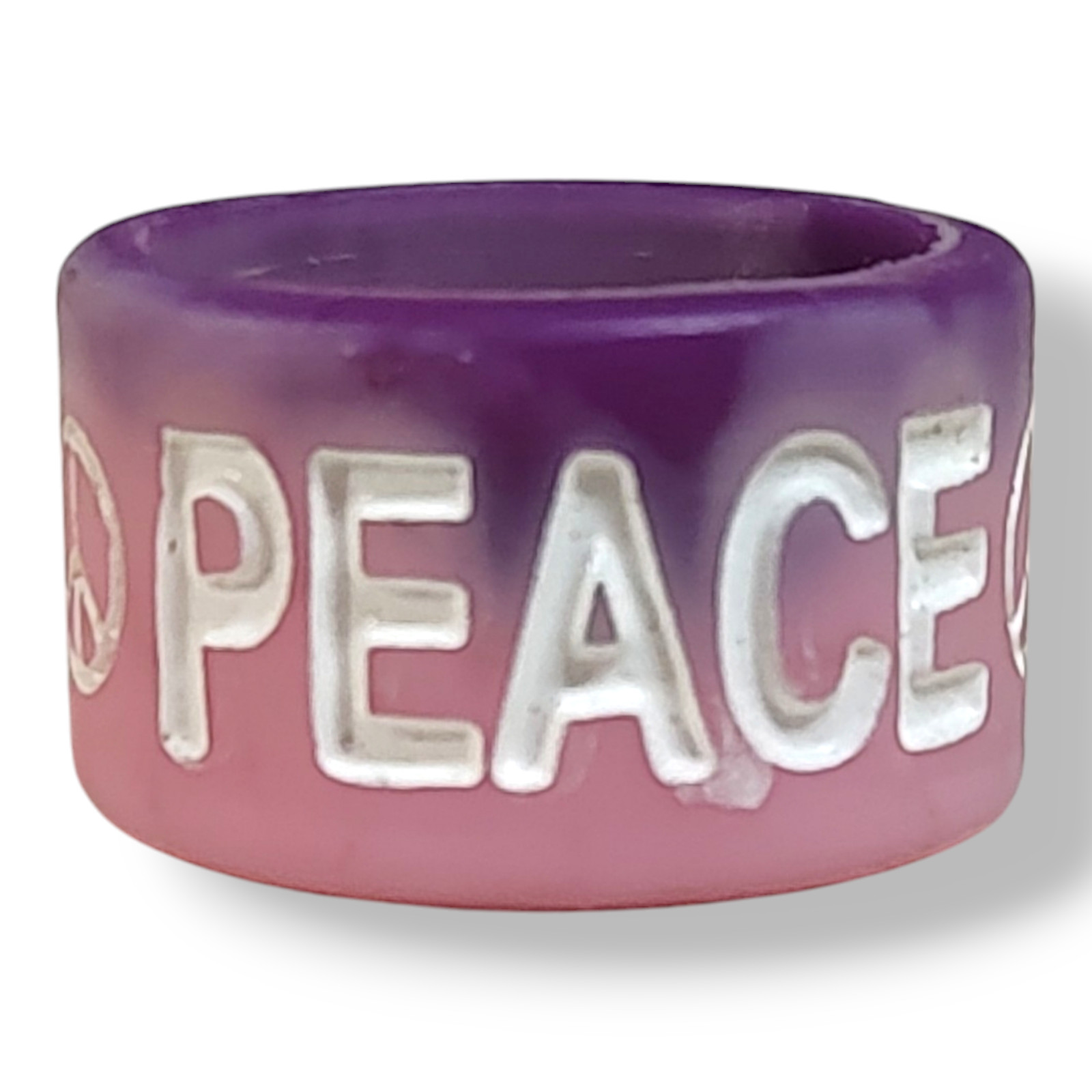 Chunky Pink Purple White Silicone Peace Statement Ring Band Size 7.5
