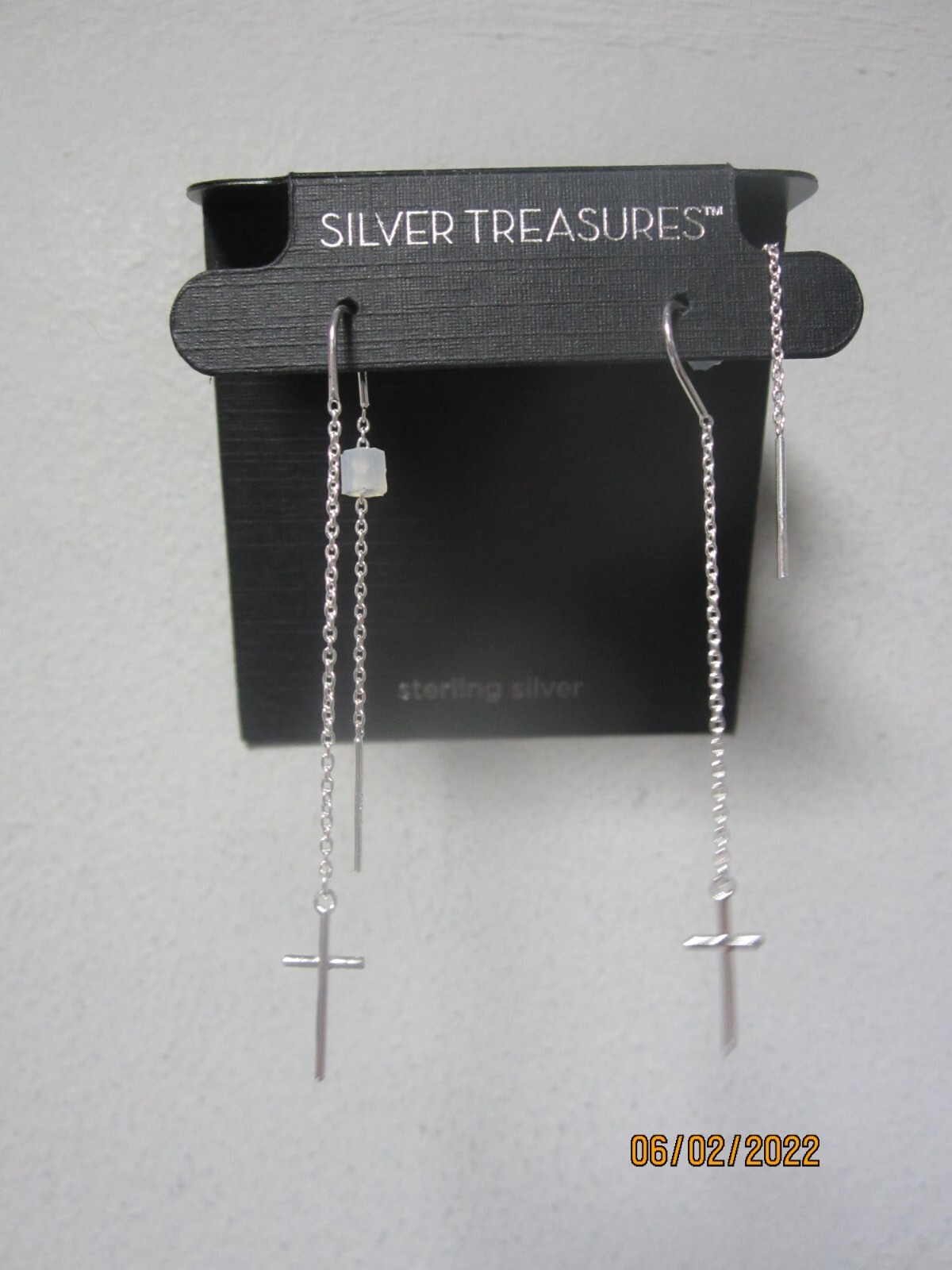 Silver Treasures 1-Pair Sterling Silver Cross Drop Earrings