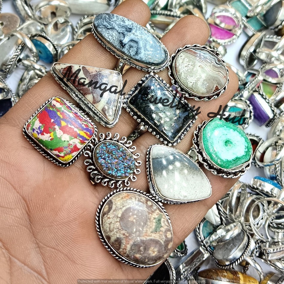 Glorious Druzy & Mix Gemstone Rings 925 Sterling Silver Plated Jewellery 5PC Lot