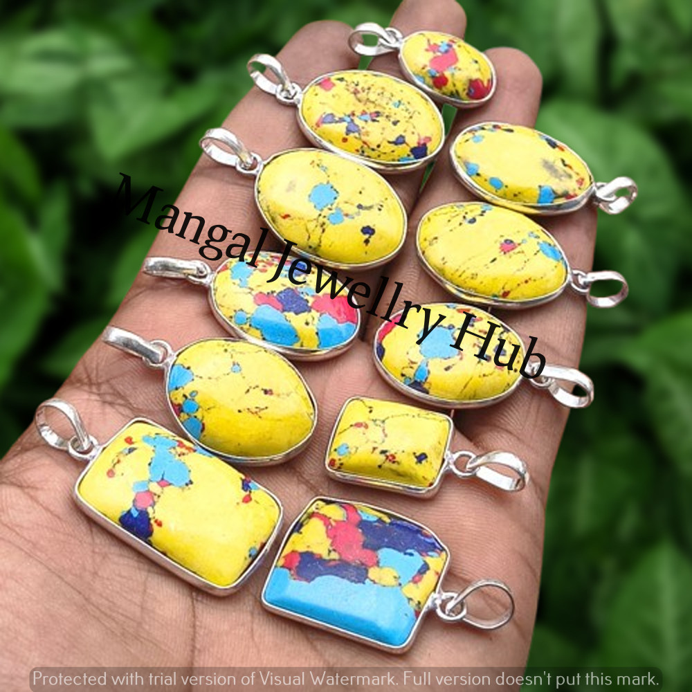 Lot! Mosaic Jasper Gemstone 10PCS Pendants 925 Sterling Silver Plated Jewellery