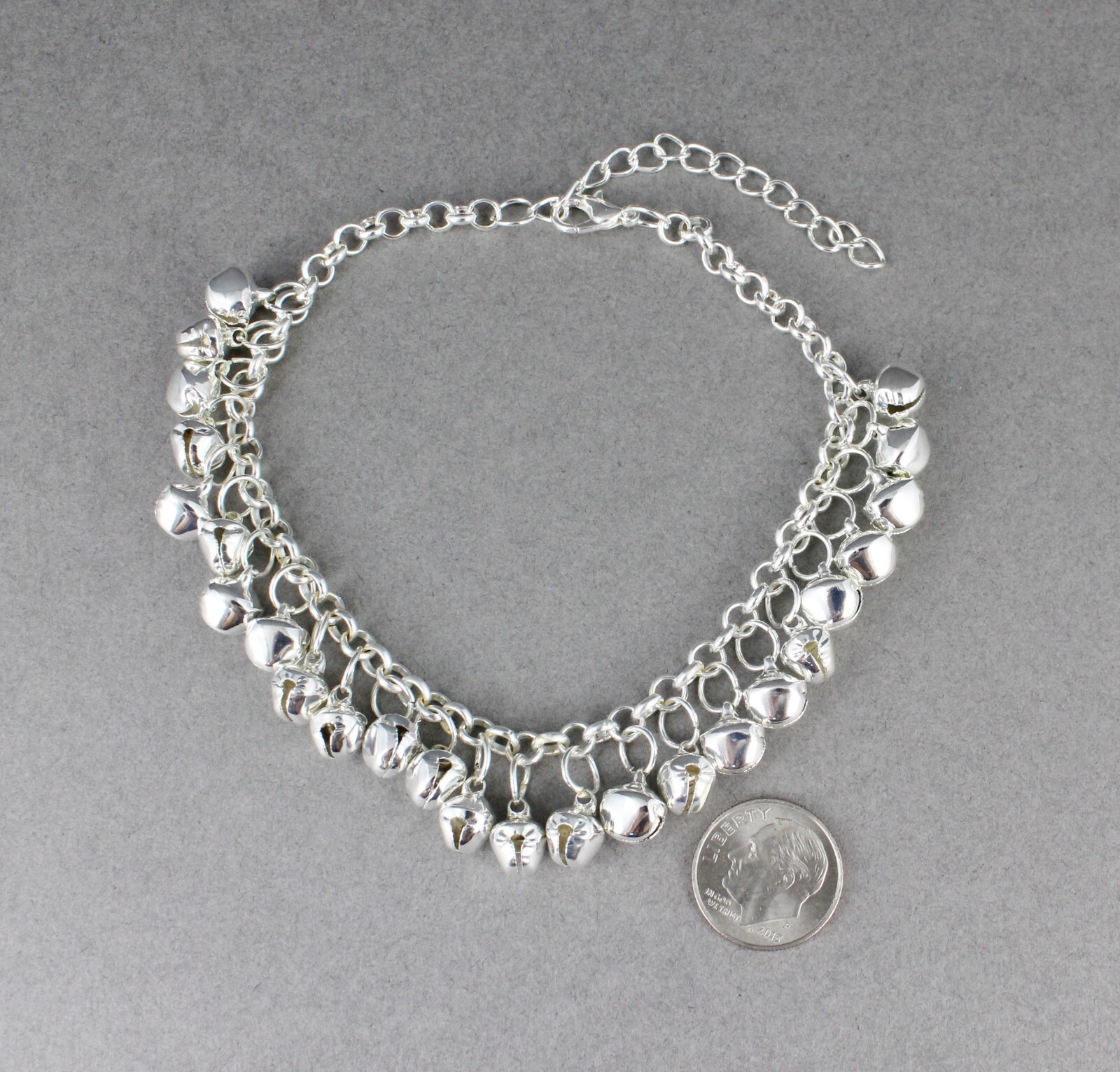 silver jingle bells adjustable anklet ankle bracelet belly dancer 8-10″ long