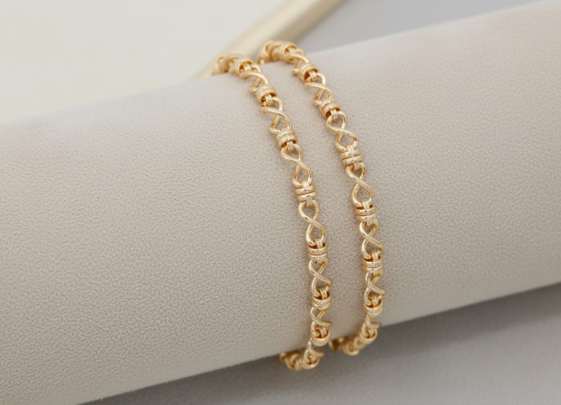 Minimalist Modern Infinity Link Chain Pattern Elegant Gold Color Bracelet