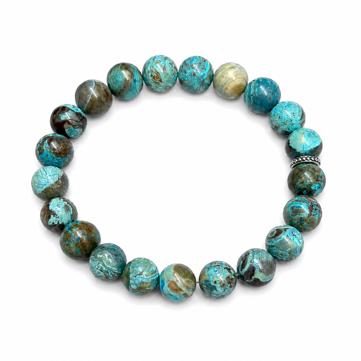 Natural Chrysocolla Beaded Bracelet 9-10mm Gemstone Stretch Bracelet Gift Box