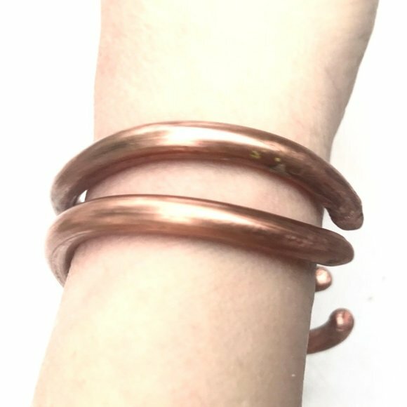 Copper Cuff Bracelets Set of 2 Pure Solid Copper Heavy Rustic Handmade Bangle