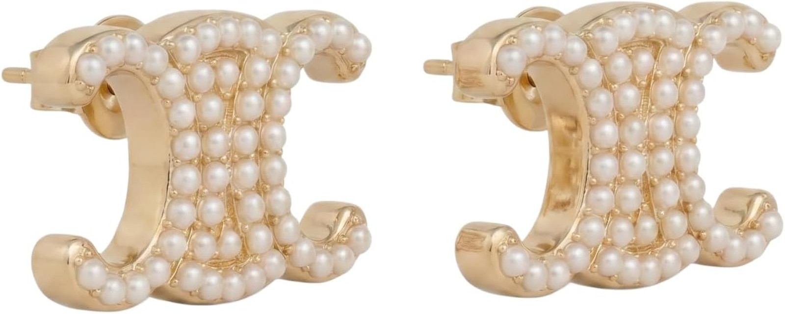 Gold Swing Pearl Earrings, Luxurious Letter Design and Rectangular Three-Dimensi